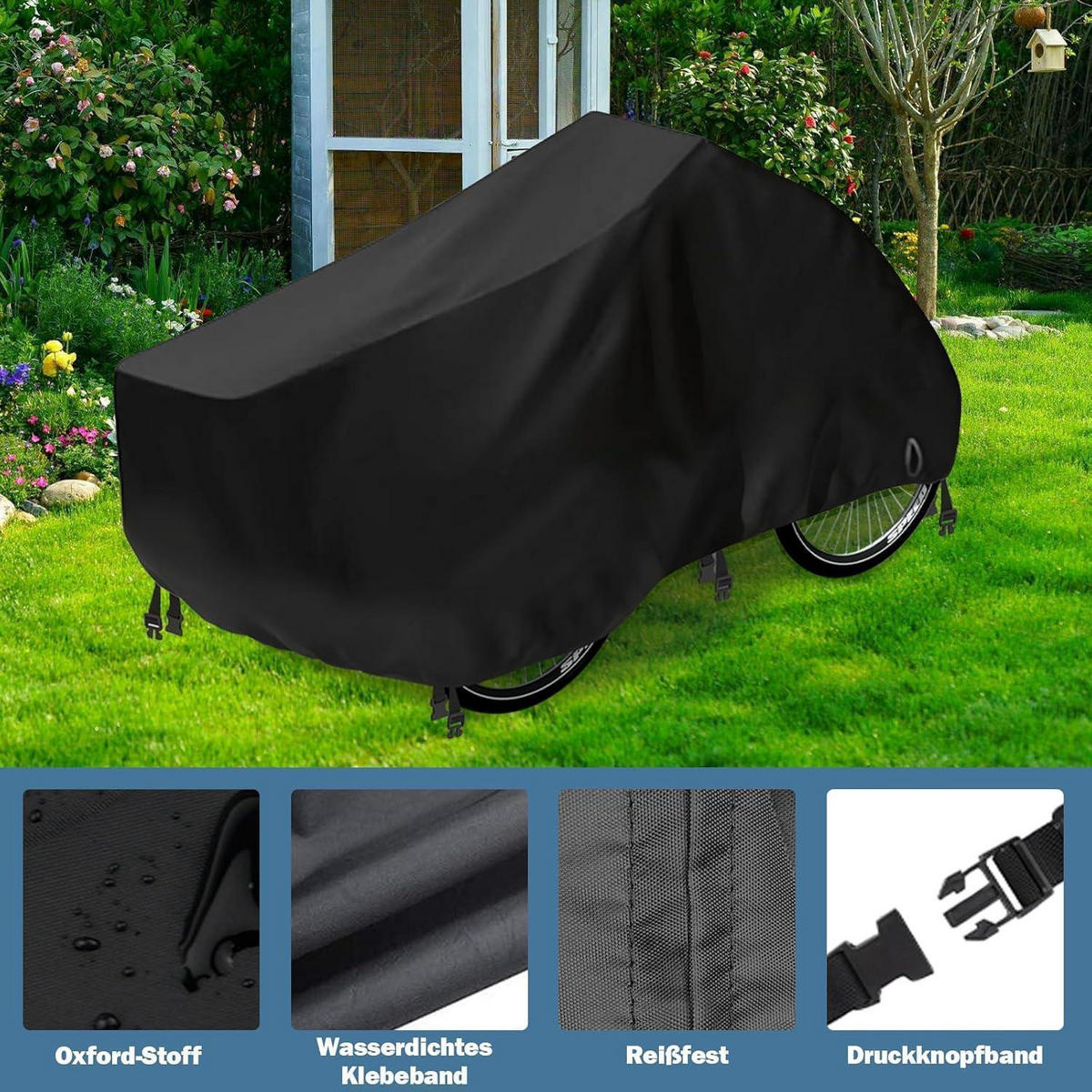 LASTENFAHRRAD Abdeckung wetterfest 420D Oxford Gewebe - Schwarz, Textil (100/100/220cm)