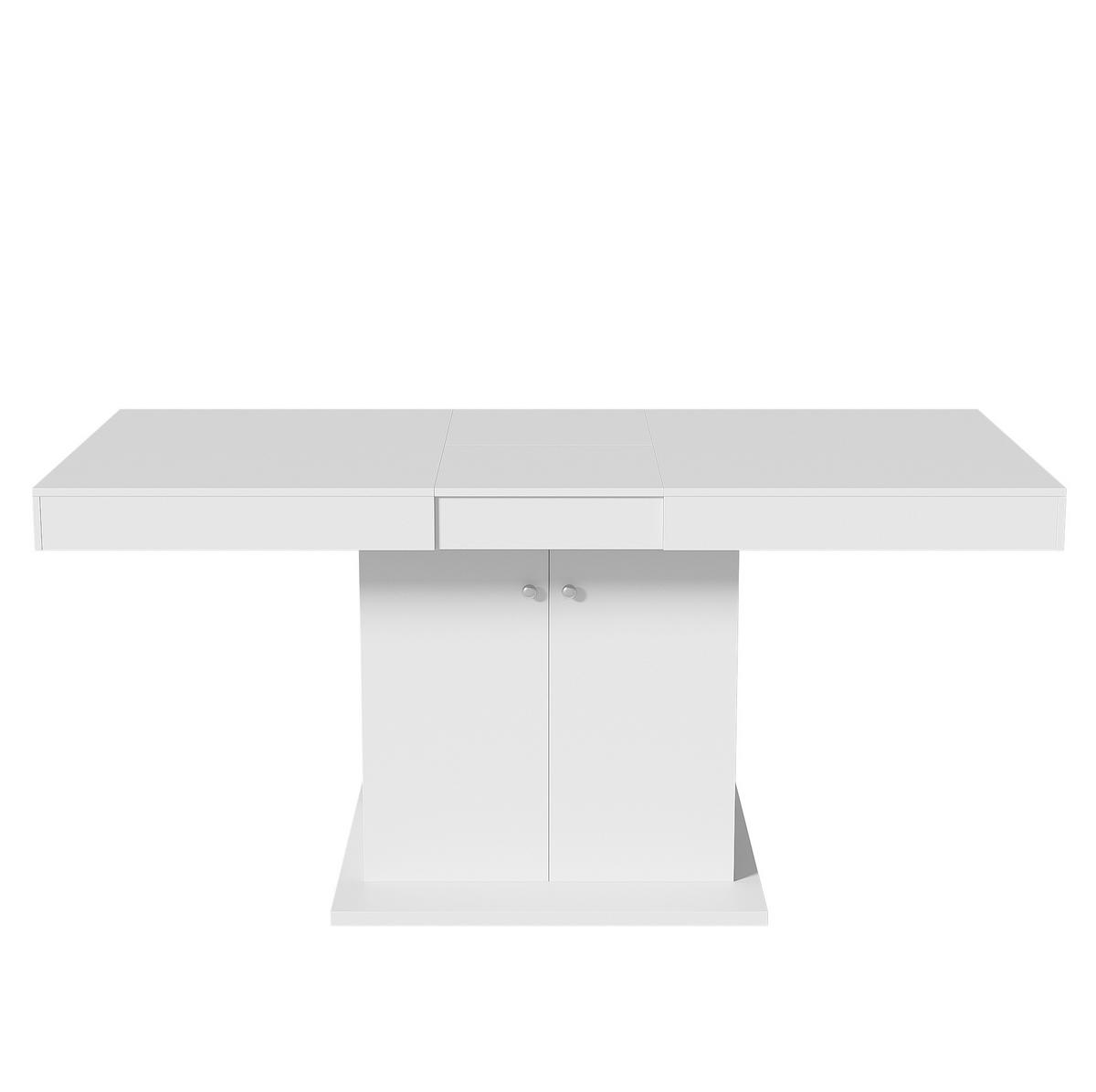 JEDILNA miza 140/180/80/76 cm z avtomatskim raztezanjem in prostorom za shranjevanje, bela - bela, leseni material (180/80/76cm) - Redom
