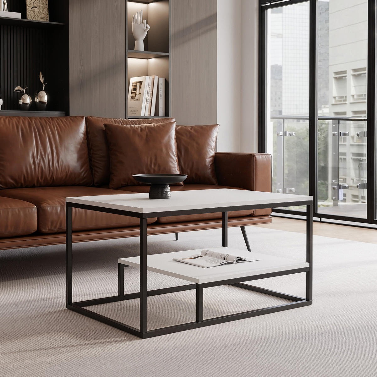 COUCHTISCH LETO 90/68/48 cm, rechteckig, Schwarz / Weiß - Schwarz/Weiß, Holzwerkstoff/Metall (68/90/48cm) - Idohome
