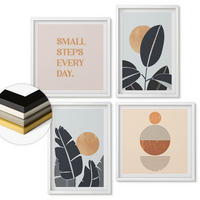 WANDBILDER 4er-Set - 50x50 cm & 40x60 cm Weißer Rahmen - Pflanzenmuster große minimalistische Sonnen - Weiß, Kunststoff (50/50cm) - ArtPrintCave
