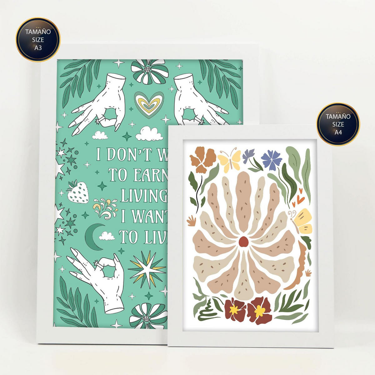 POSTER Set Mit 6 Drucken Von Live In Brilliant Groovy Style Postersammlung Dekorative Rahmen Für Ihr Zuhause Wandkunstdruck A3 & A4 Weißer Rahmen - Weiß, Papier (29/3cm) - Nacnic