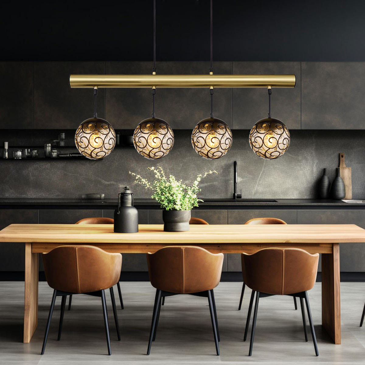 LED HÄNGELEUCHTE Metall Schwarz Gold - Schwarz, Metall (90/15/120cm) - Globo Lighting