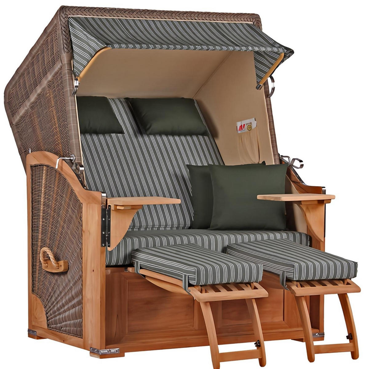 STRANDKORB SEEBLICK 2 Sitzer Teak - Braun/Grün, Metall (125/170/80cm) - Mr. Deko