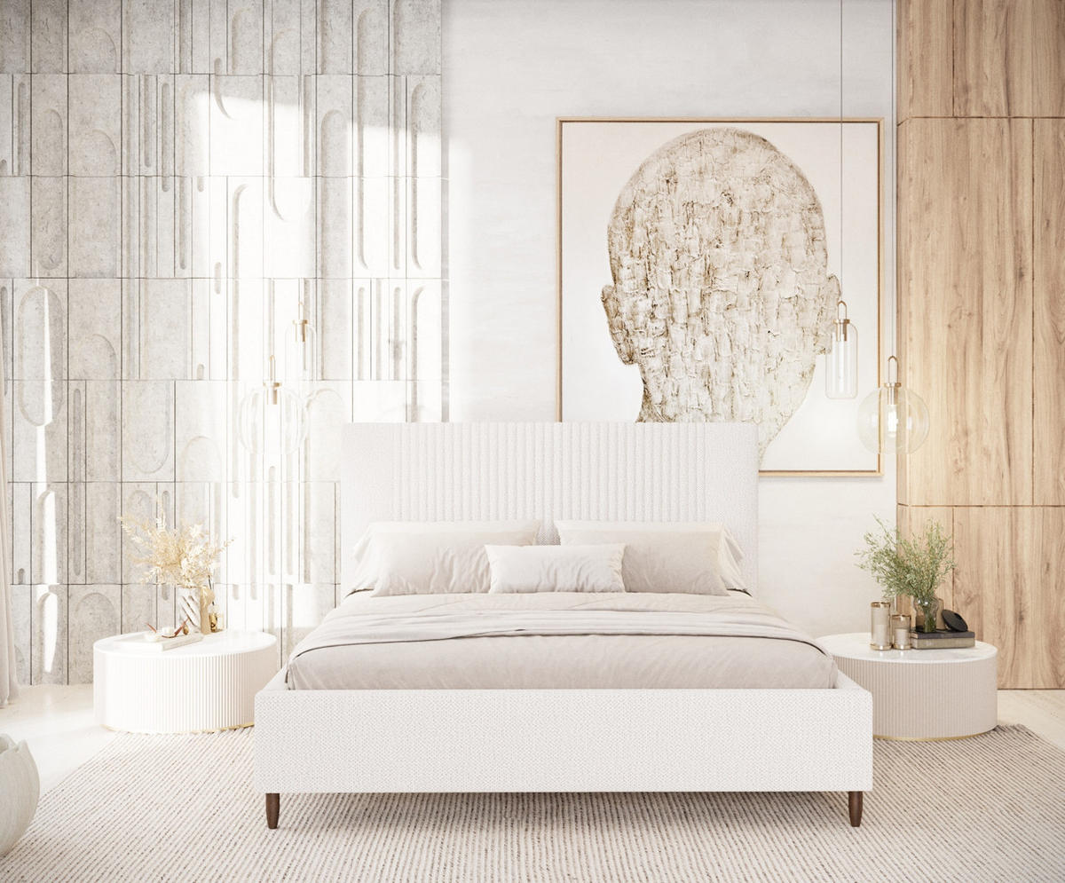 POLSTERBETT Etero Creme 140/200 cm im Chenille-Stoff - Wengefarben/Creme, Holz/Holzwerkstoff (140/200cm) - Maison de Reve