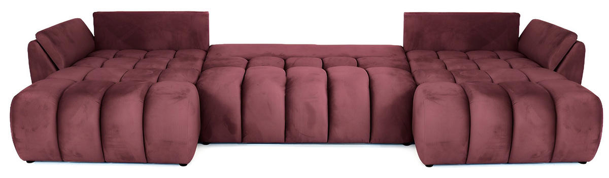 ECKSOFA Iris U mit Schlaffunktion und Bettkasten, U-Form – Bordeaux Samt 382/184/85 cm - Bordeaux/Schwarz, Kunststoff/Textil (382/184cm) - WFL GROUP