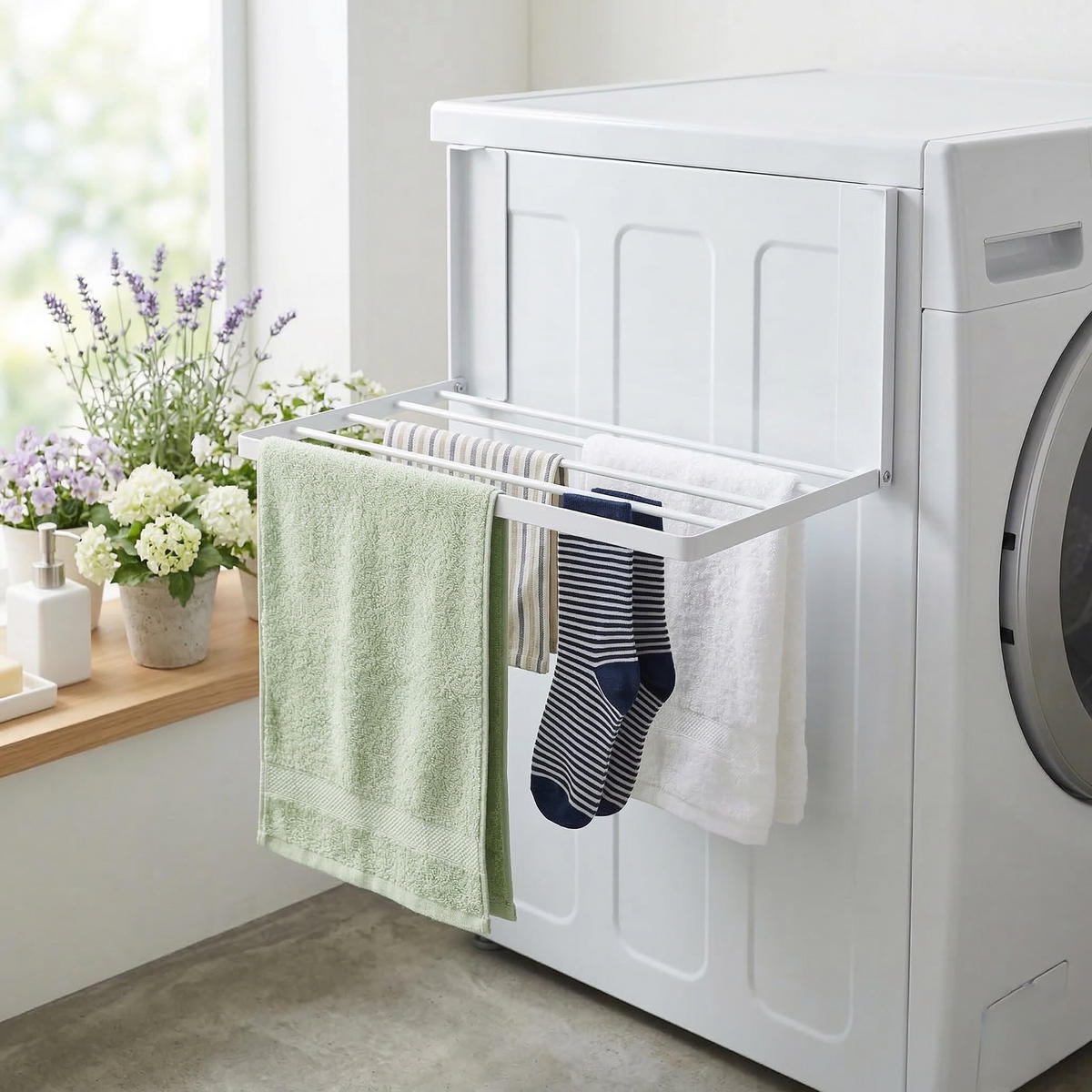 SUŠIAK bielizne - biela, kov (40.5/25/25cm) - Relaxdays