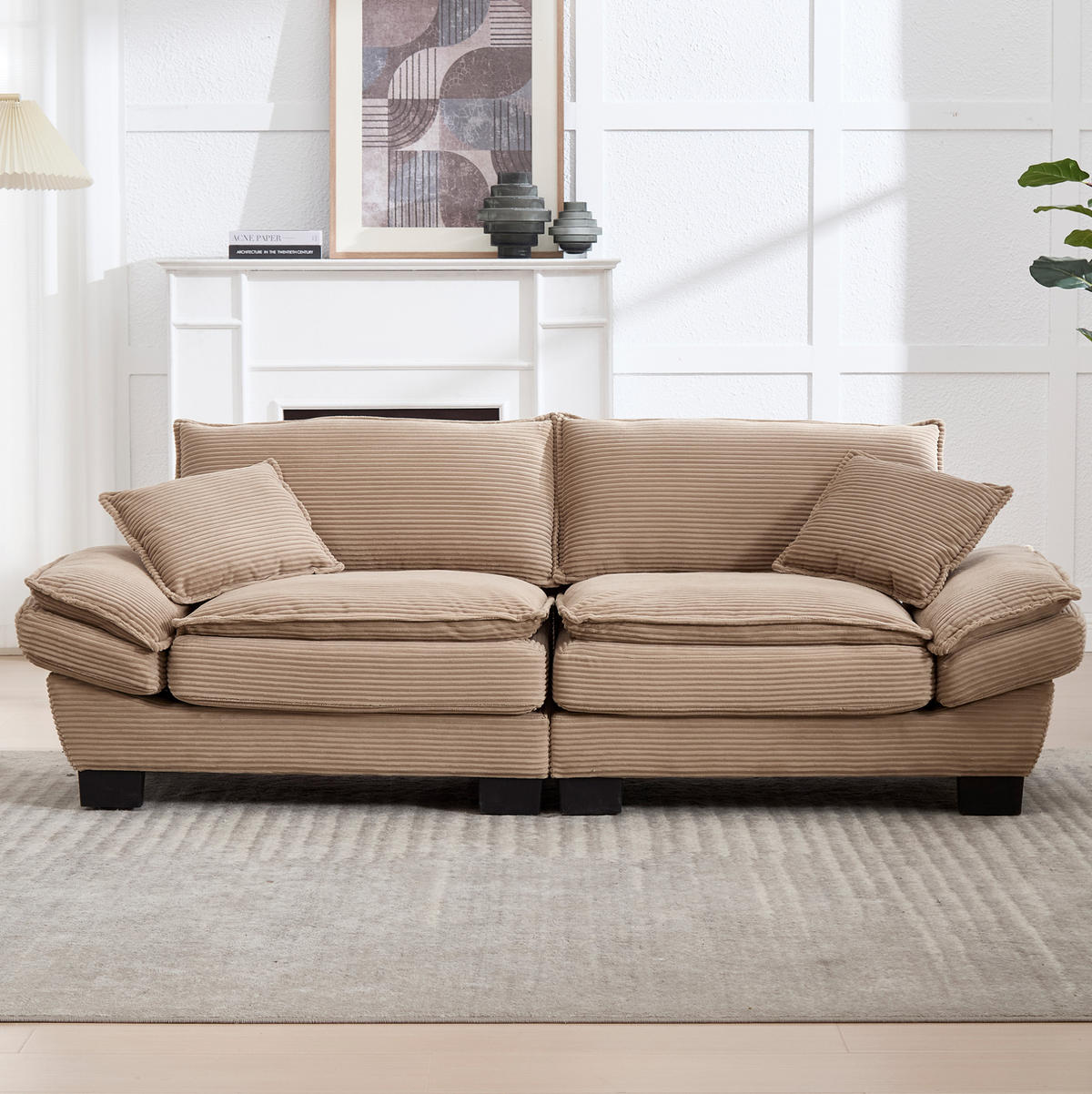 2-SITZER Sofa Samt mit ultratiefem Sitz 224/81/81 cm Sandfarben - Sandfarben, Textil (81/224/81cm) - Redom