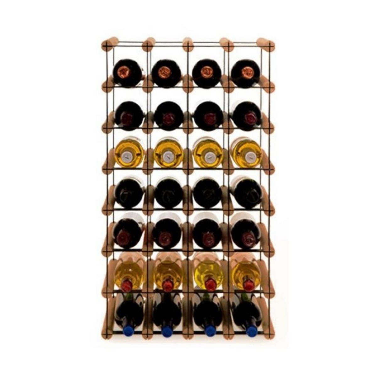 WEINREGAL Vinotega Mod Metal 72,5x42,5x24,5 cm 4x7 Flaschen Massives Kiefernholz Braun Geölt - Braun, Holz (42.5/72.5/24.5cm) - PROREGAL