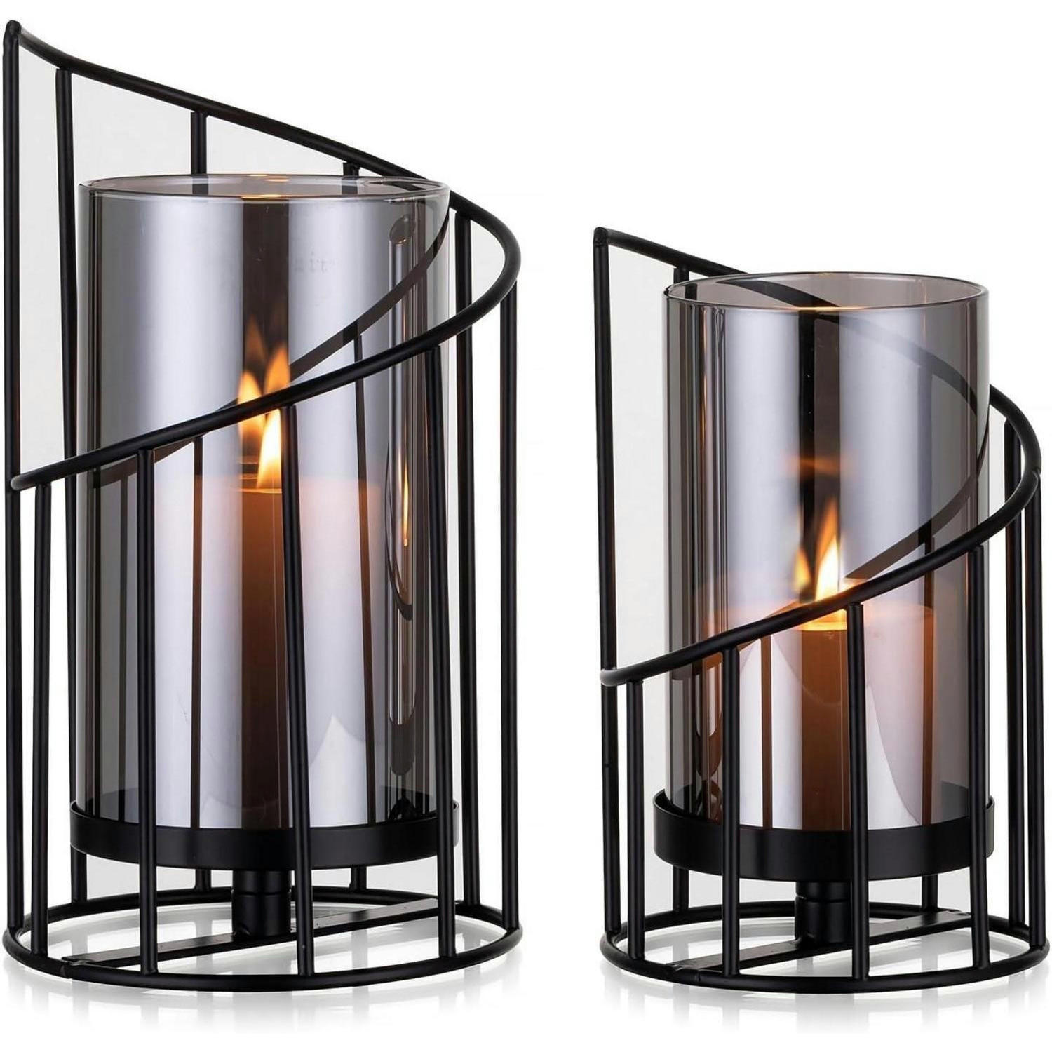 WINDLICHT Glaszylinder mit Metallfuß Schwarz - Schwarz, Metall (13/25/12cm)