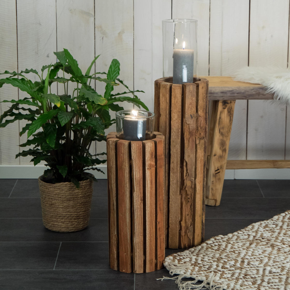 DEKO-SÄULE Spira 40 Massivholz, rund, für Pflanzen, Kerzen naturfarben - Naturfarben, Holz (6/18/40cm) - CREEDWOOD