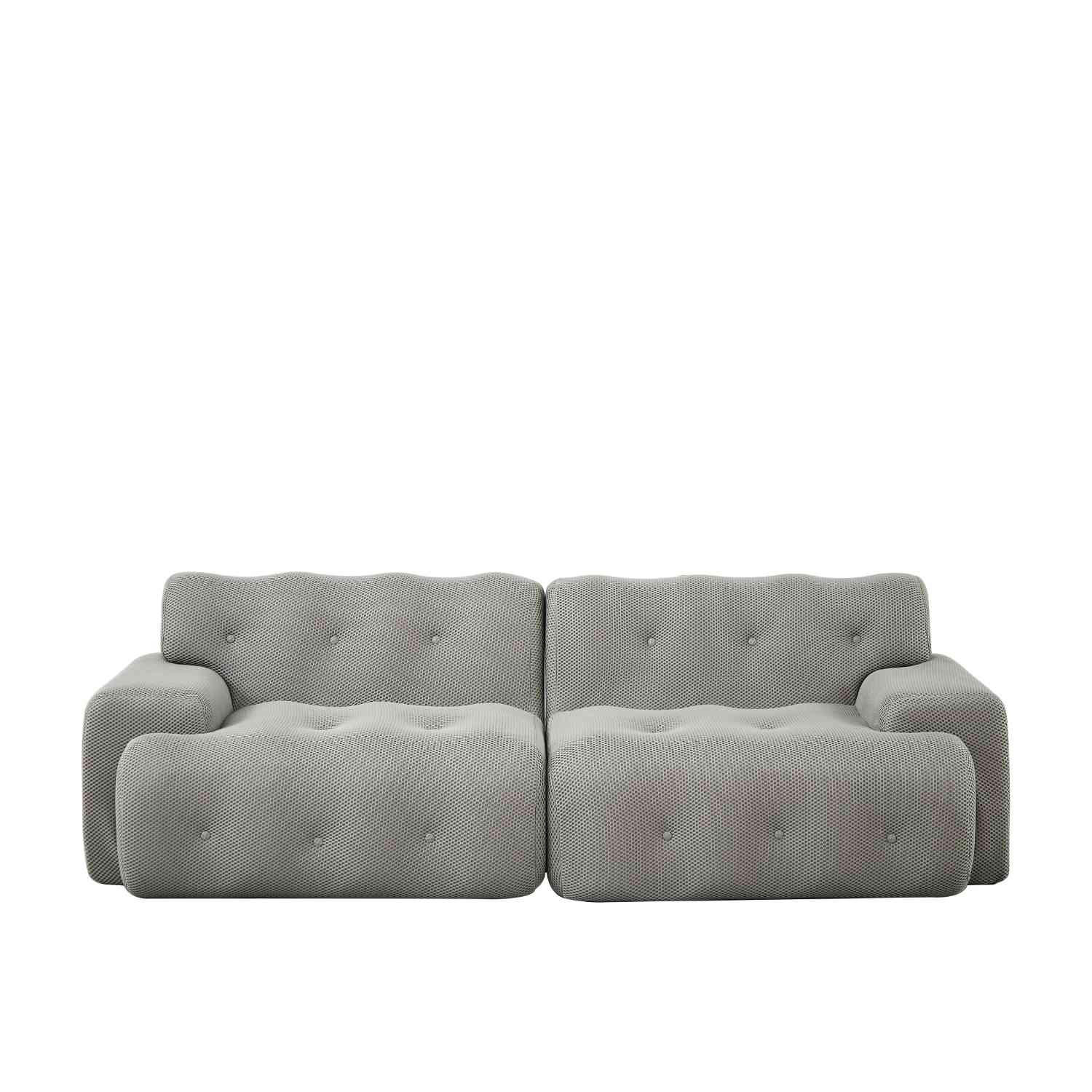 2-SITZER-SOFA aus Stoff 224x104x66 cm Grau montagefrei mit 3D-Strickgewebe, breiten Armlehnen und tiefer Sitzfläche - Grau, Textil (224/66/104cm) - Modfu