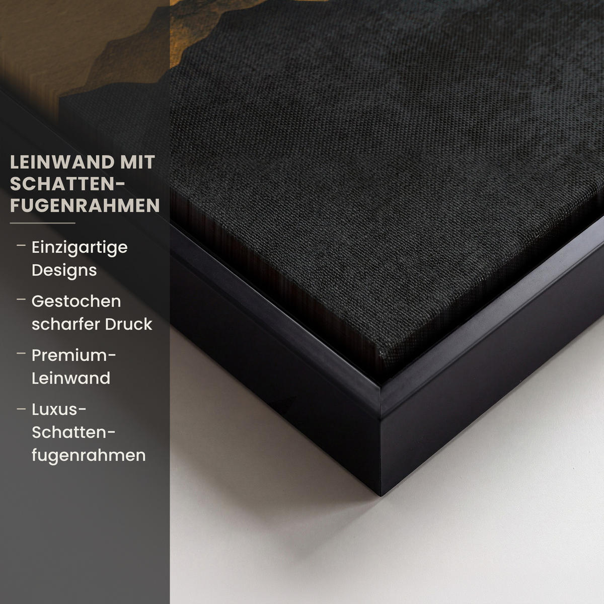 LEINWAND Bilder mit Rahmen - Goldene Berge bei Mondschein - 70x50 - Goldfarben, Textil (70/50cm) - MuchoWow