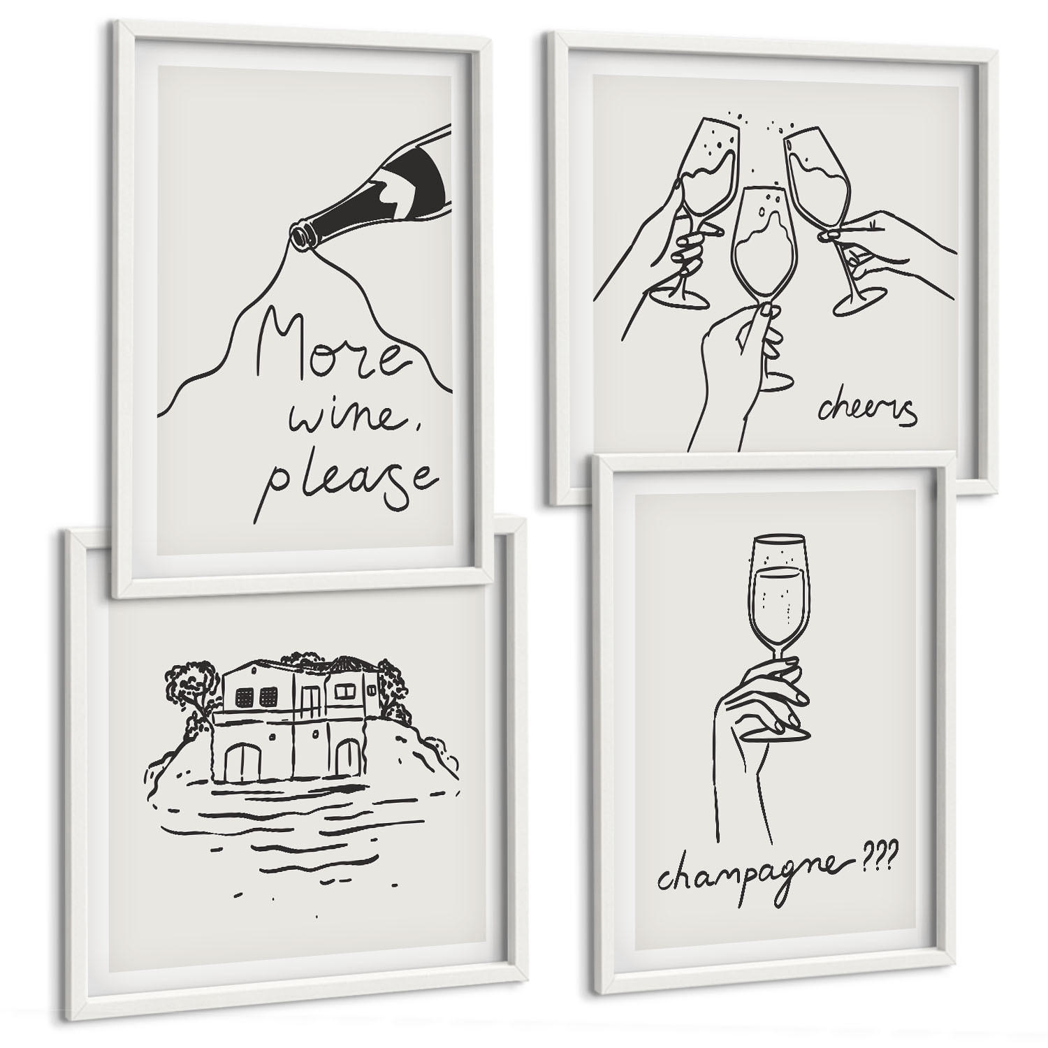 BILDER SET 4er Set - 50x50 cm & 40x60 cm Weißer Rahmen - Fröhliche Momente mit Champagner - Weiß, Kunststoff (50/50cm) - TULUP