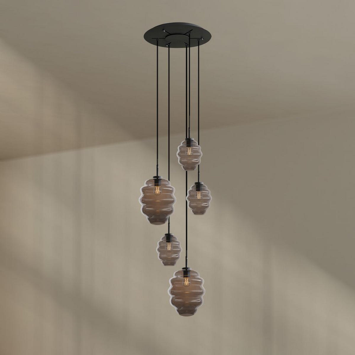 GALERIELEUCHTE Echos 5-flammig Rauch Ø 18/25cm - Anthrazit/Schwarz, Glas (18/18/20cm) - s.luce