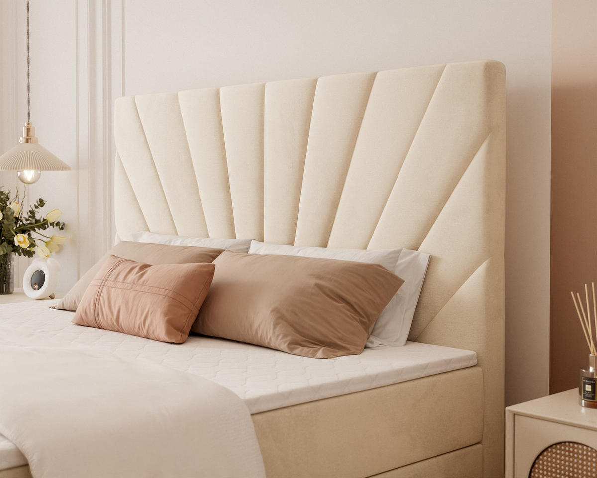 BOXBETT 160x200 cm mit Topper - Beige, Holzwerkstoff/Textil (160/200cm) - Idohome