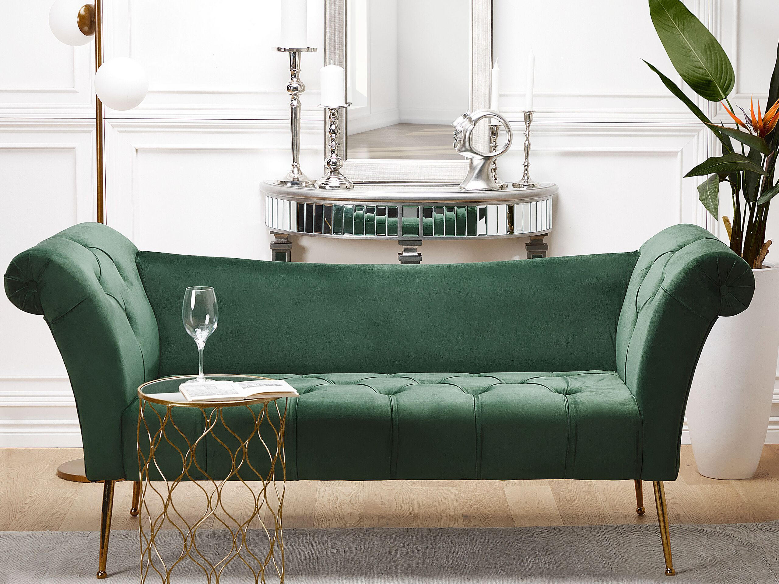 CHAISELONGUE Samtstoff dunkelgrün/gold Nantilly - Goldfarben/Grün, Textil (175/76/70cm) - Beliani