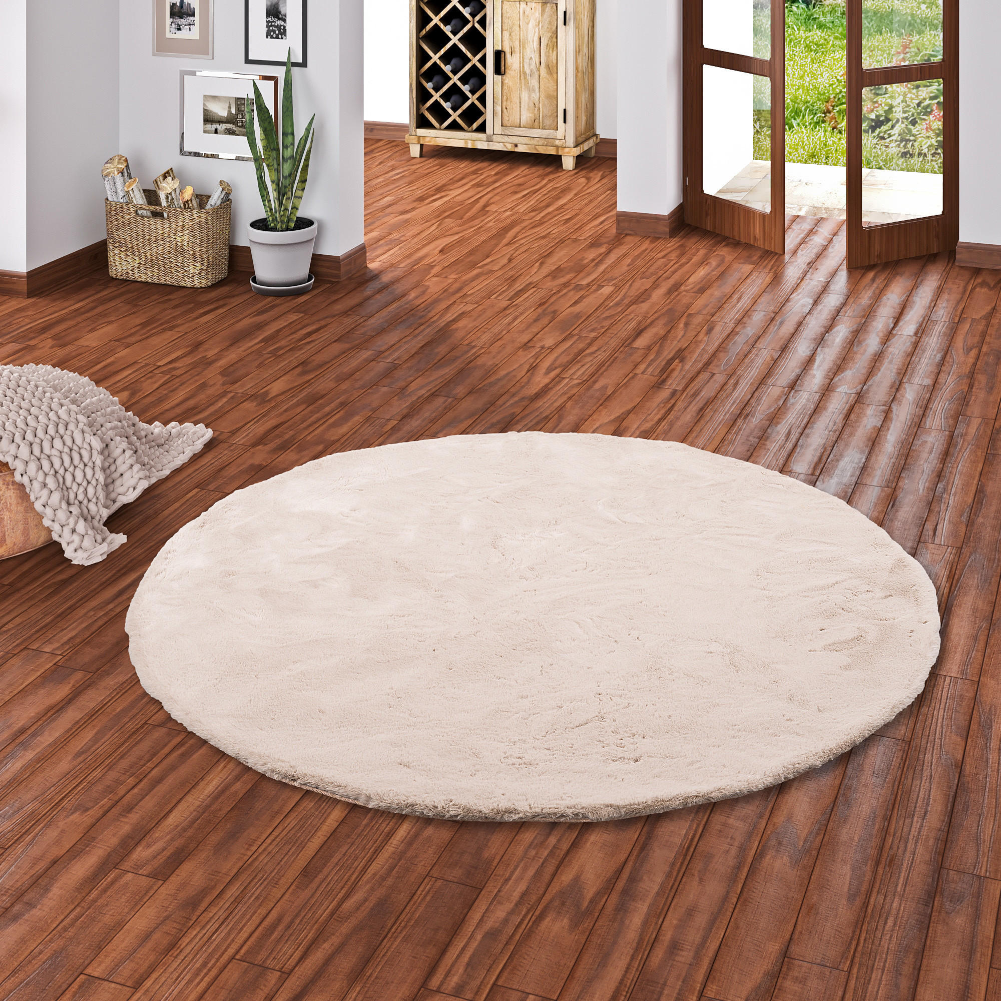 FELLTEPPICH LUXUS SUPER SOFT PLUSH RUND - Beige, Textil (160/160cm) - Pergamon