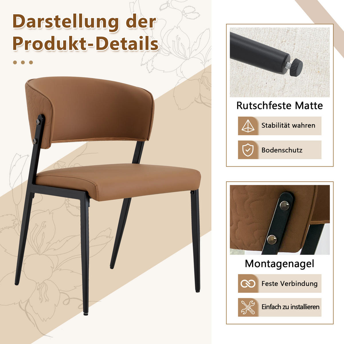 STUHL-SET DE-36686 2 Stück mit Kunstlederbezug und Metallgestell Braun - Braun, Metall (49/78/51cm) - ComfortXL