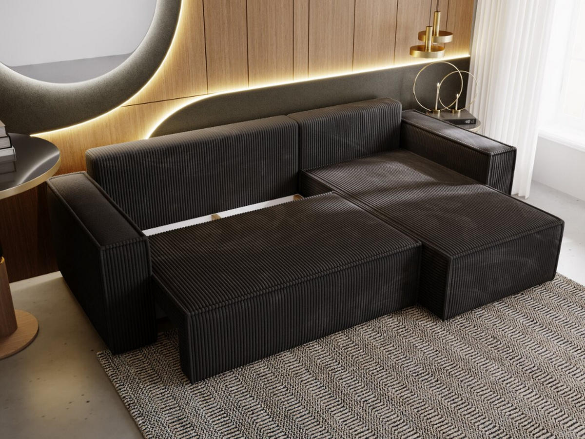 ECKSOFA Prato Schwarz Rechts - Schwarz, Holz/Kunststoff (280/170cm) - Graingold