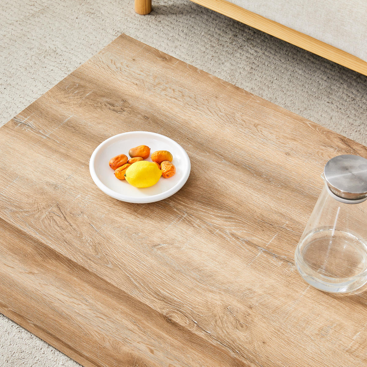 COUCHTISCH in Naturfarbe Wohnzimmertisch mit Marmorimitat-Textur für Wohnzimmer, B90/T50/H30 cm - Naturfarben, Holzwerkstoff (50/90/30cm) - STILVORA