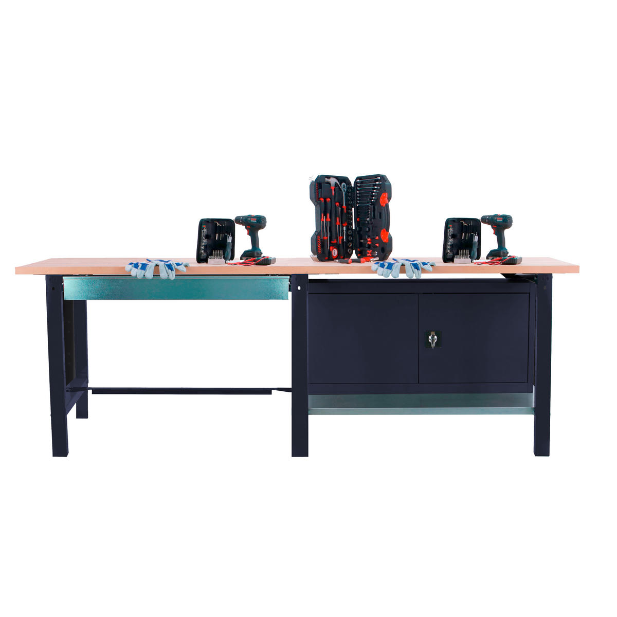 WERKBANK Buffalo Wood mit 1x Schublade und Schrank HxBxT 86,5 x 210 x 75 cm Traglast 1000 kg Anthrazit - Anthrazit, Metall (210/86.5/75cm) - PROREGAL