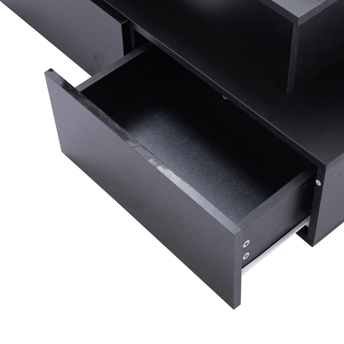 COUCHTISCH aus Spanplatte 90x55x41 cm Schwarz mit LED-Beleuchtung, 4 Schubladen und ausziehbarer Tischplatte - Schwarz, Holzwerkstoff (90/55/41cm) - Modfu