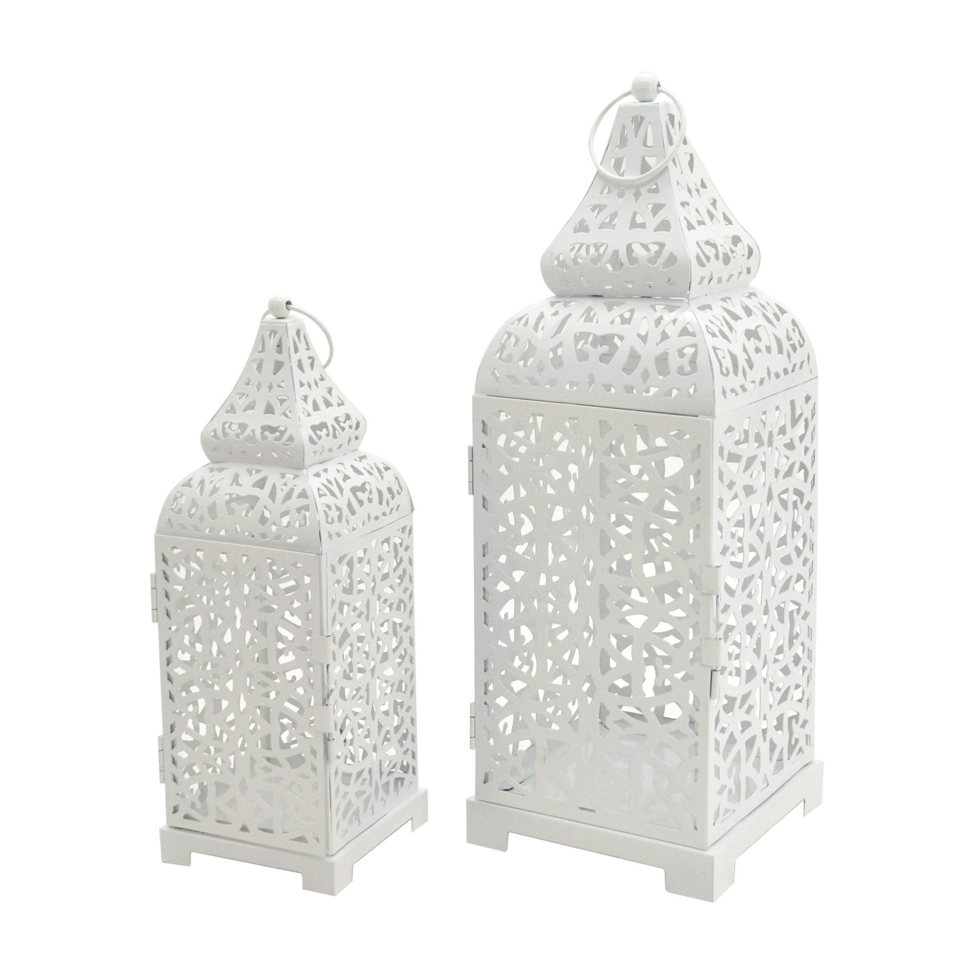 DEKORATIVES LATERNEN SET, 2 pieces Weiß 15/15/39 cm - Weiß, Metall (15/39/15cm) - Mobili Rebecca