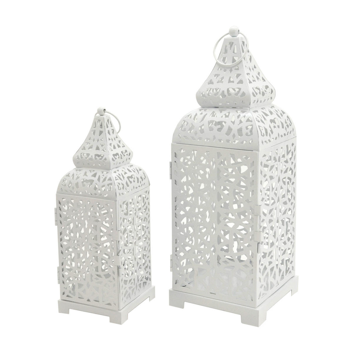 DEKORATIVES LATERNEN SET, 2 pieces Weiß 15/15/39 cm - Weiß, Metall (15/39/15cm) - Mobili Rebecca