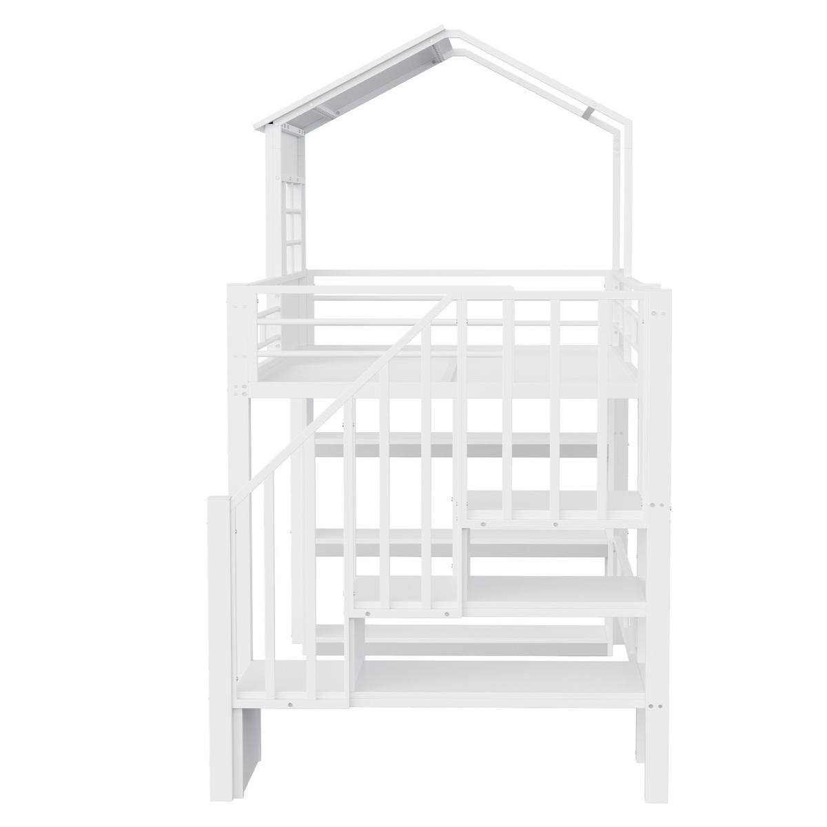 HAUSBETT 90x200 Weiß Metall Stauraum Treppe - Weiß, Metall (90/200cm) - FLIEKS