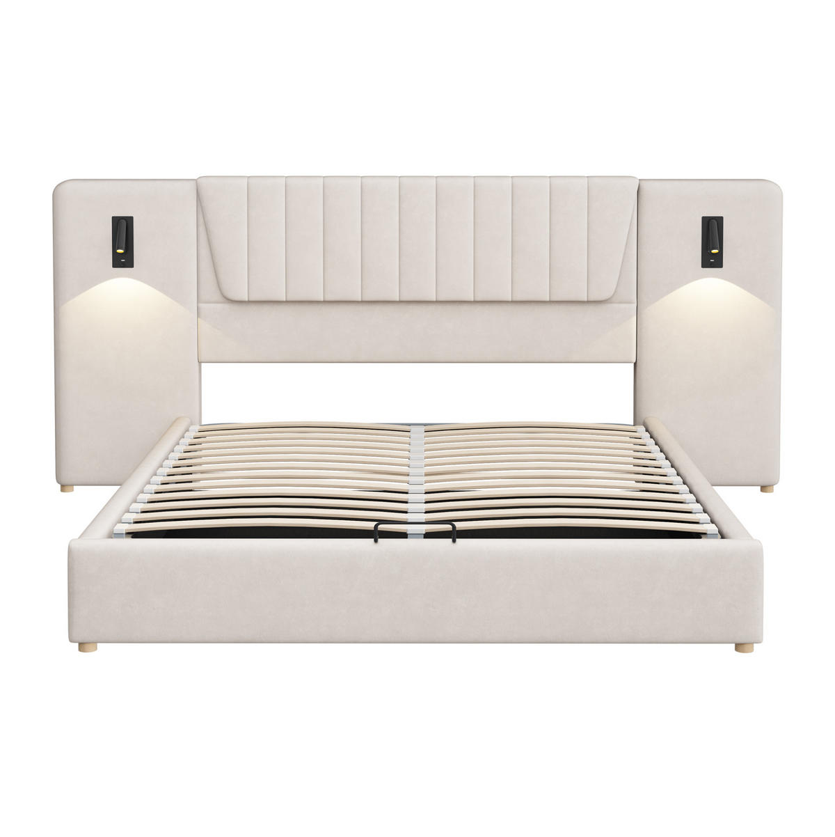 POLSTERBETT 180/200 cm in Beige mit Stauraum, Leselampen und USB-Anschlüssen - Beige, Textil (180/200cm) - Flora Grace