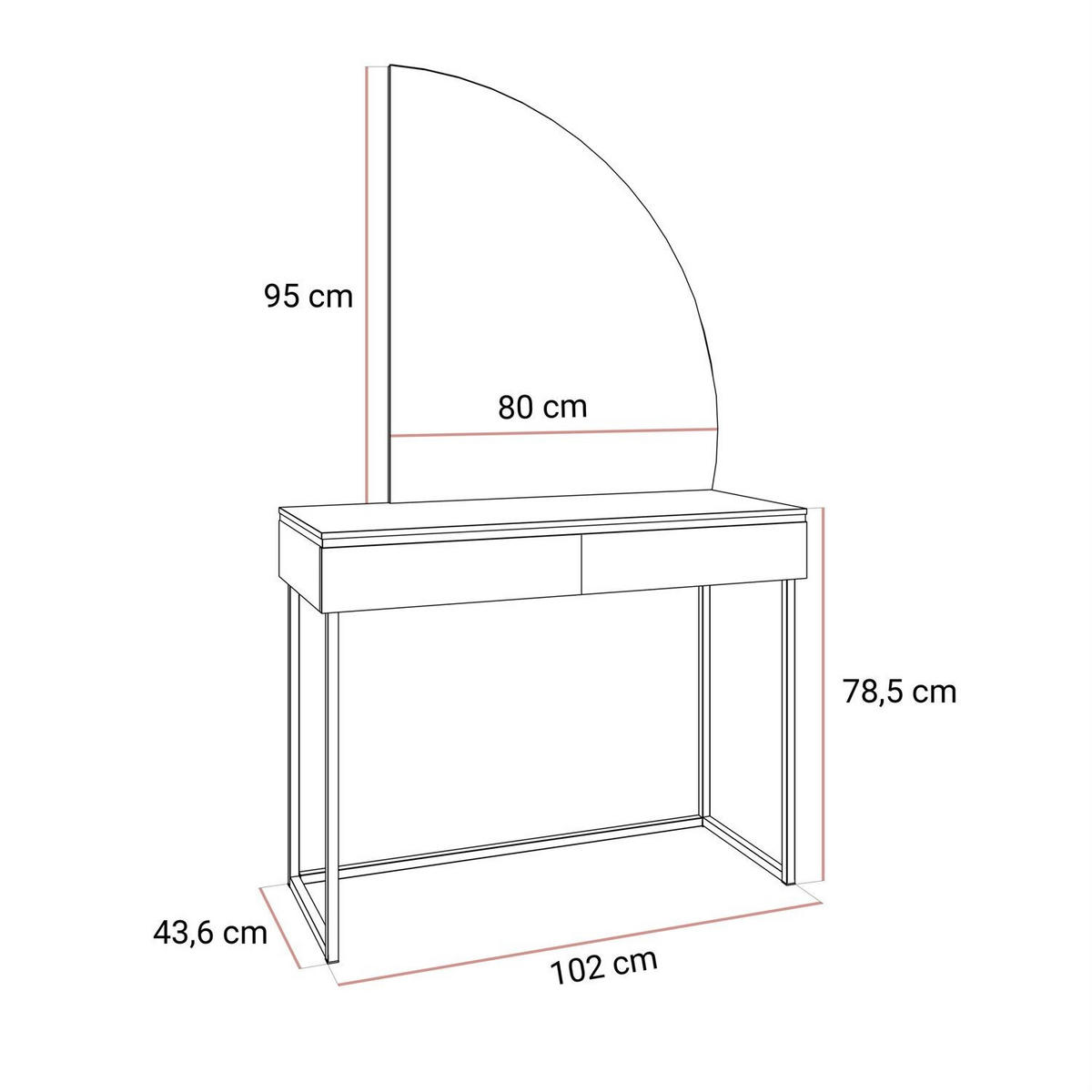 SCHMINKTISCH AURORA-Q SILVER Hochglanz Weiß auf silbernem Gestell - Weiß Hochglanz, Holzwerkstoff (102/78.5/43.6cm) - Lookway