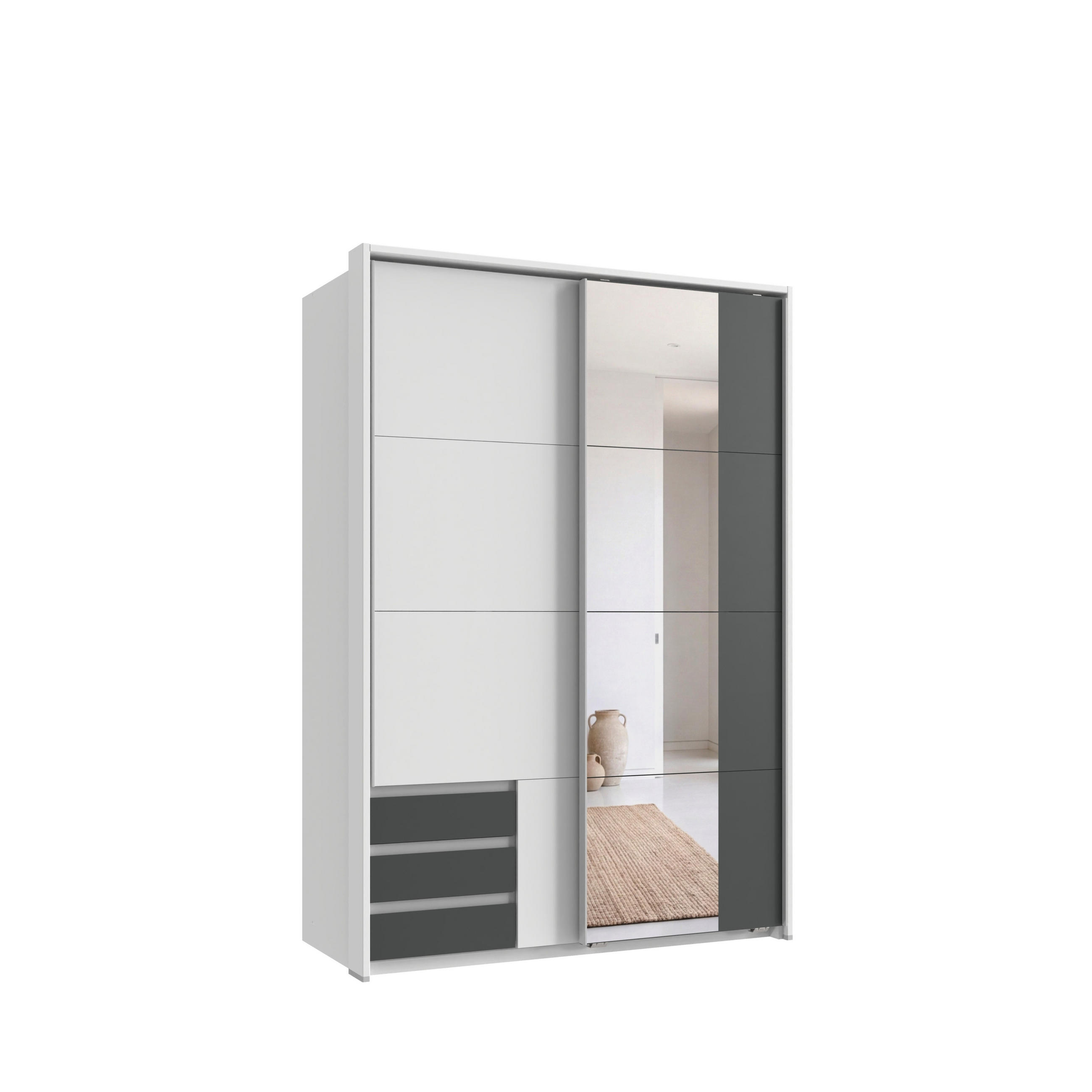 luma-home Schwebetürenschrank Weiß, Graphit 138x200x65 cm
