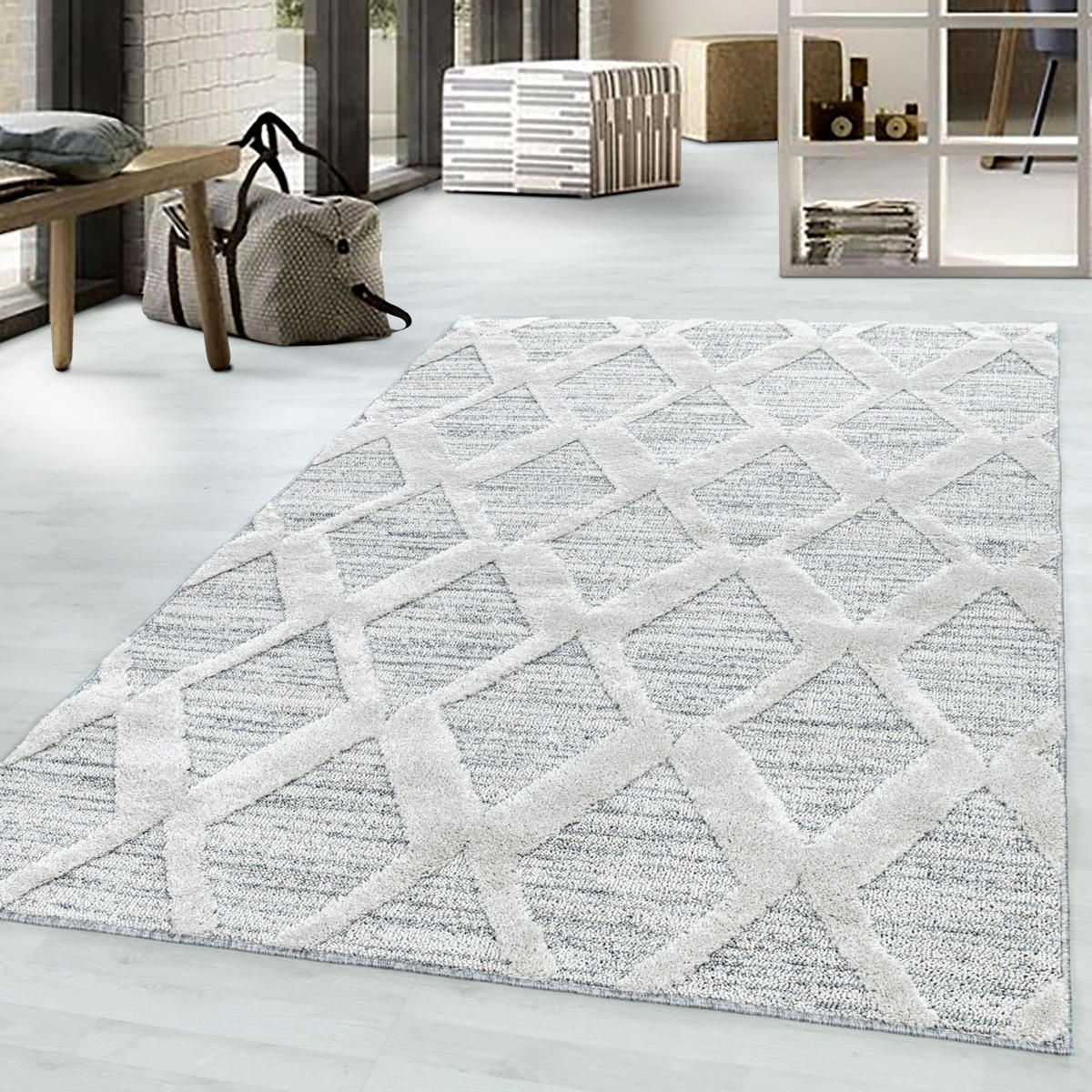 TEPPICH Hochflor Hoch-Tief Boho-Muster Polypropylen Wohnzimmer Grau Rechteckig 160x230 - Grau, Textil (160/230cm) - KADIMA DESIGN
