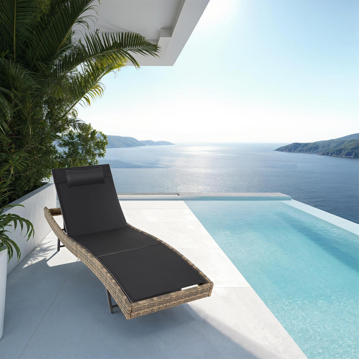 RATTAN-SONNENLIEGE Moana,69 x 211 x 41 - 94 cm,natur - Naturfarben, Kunststoff (69/94/211cm) - tectake