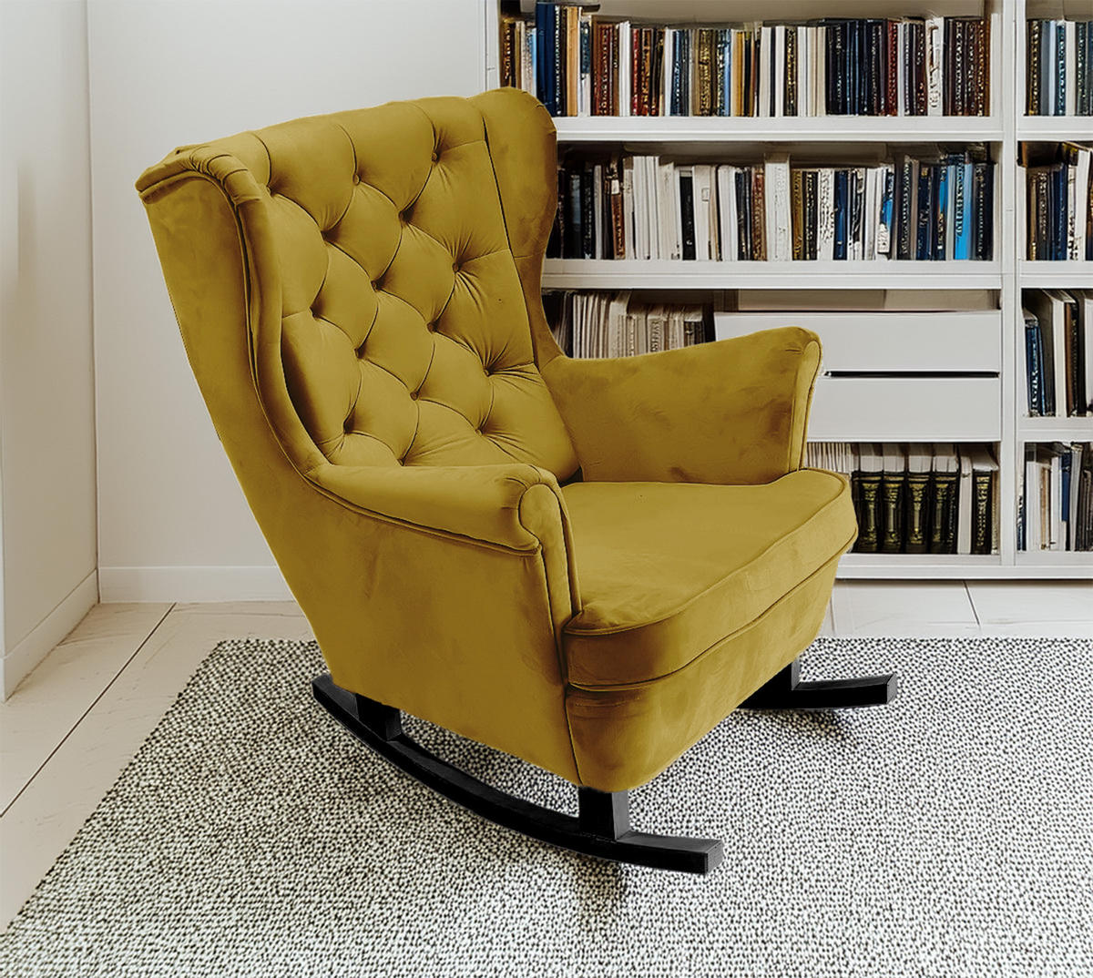 SCHAUKELSESSEL mit gepolstertem Sitz und Armlehnen, 102x81x95 cm, Olive_29819 - Schwarz/Eiche Artisan, Holz/Textil (81/102/95cm) - DomoHome