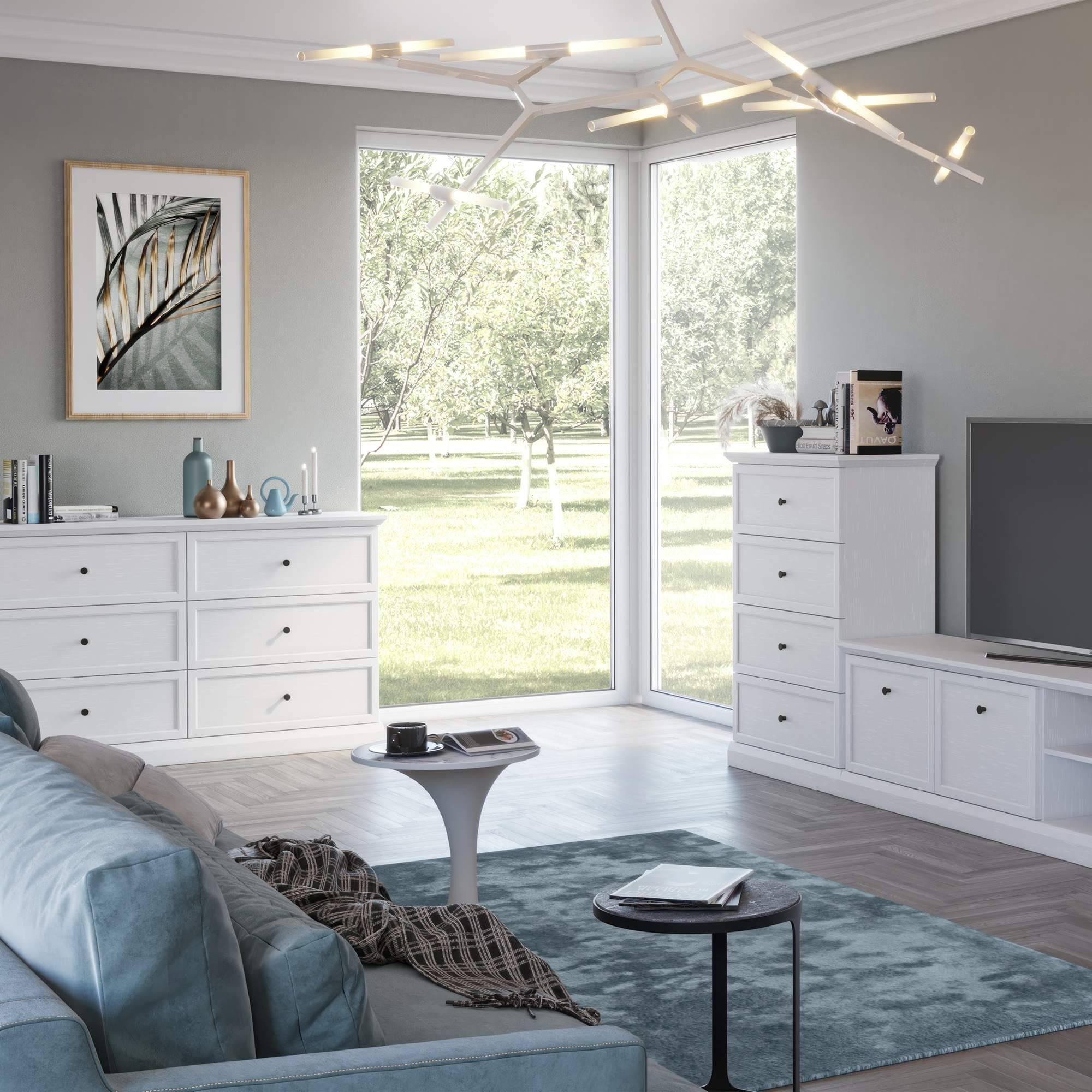 KOMMODE KATRIA 6 Schubladen, Weiß - Weiß, Holzwerkstoff (146/86/40cm) - KONSIMO®