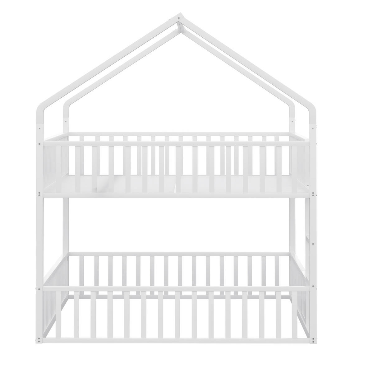 HAUSBETT 140/200 cm aus Metall in Weiß mit Hausrahmen und Treppe - Weiß, Metall (140/200cm) - BEAOK