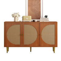 SIDEBOARD mit 3 Rattan-Türen und verstellbaren Einlegeböden, 129,8/40/76 cm, Walnussoptik - Walnussfarben, Holzwerkstoff (129.8/76/40cm) - Redom