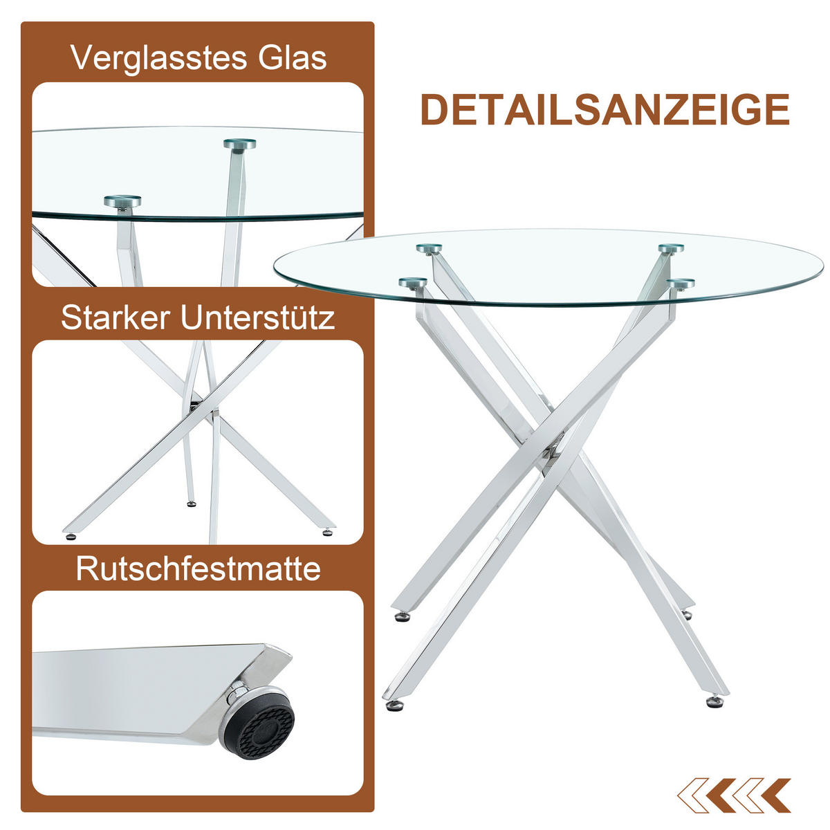 ESSTISCH Ø 88 cm in Silber aus Glas und Metall, rund und platzsparend - Silberfarben, Metall (88/88/75cm) - BEAOK