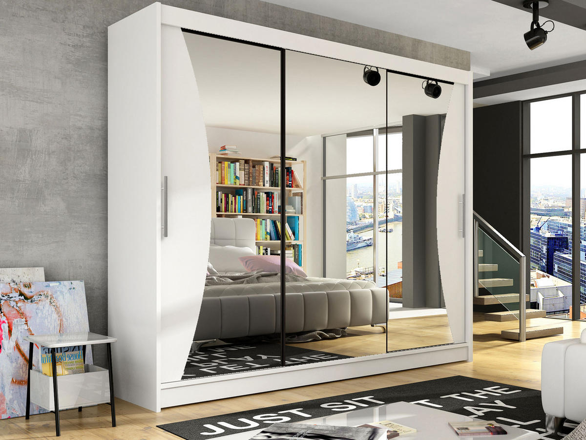 KLEIDERSCHRANK Aston IV - Silberfarben/Weiß, Holzwerkstoff/Kunststoff (250/215/58cm) - MIRJAN24