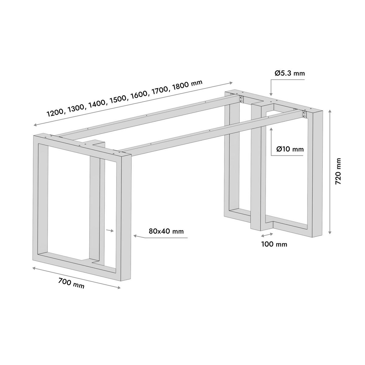 TISCHBEINE Astana Metall Schwarz 140/70/72 cm - Schwarz, Metall (70/72/140cm) - Metalo Pro