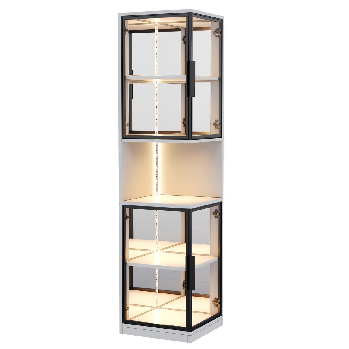 HIGHBOARD 42/44/205 cm in Weiß mit LED-Beleuchtung und Glastüren - Weiß, Holzwerkstoff (42/205/44cm) - Flora Grace