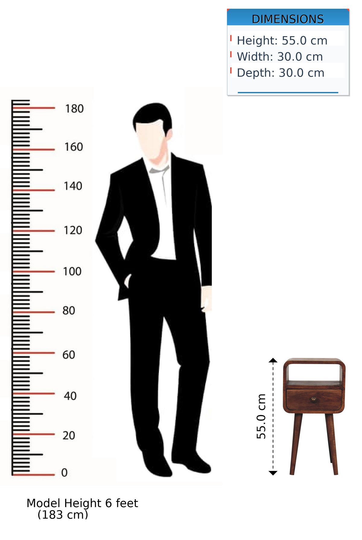 NACHTTISCH Honey-Caramel-Finish, 1 Schublade, 1 offenes Regal, Braun - Braun, Holz (30/55/30cm) - Artisan Furniture