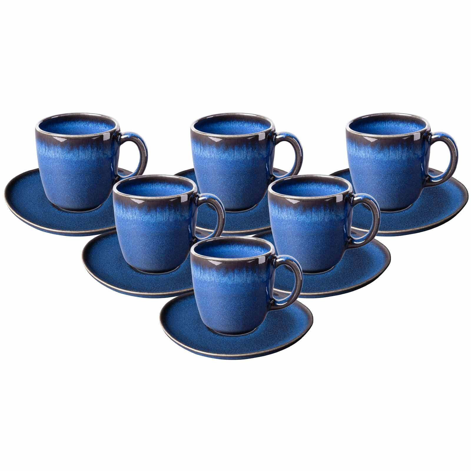 KAFFEETASSEN MIT UNTERTASSEN Lave Bleu 190 ml 6er Set - Blau, Keramik (15.2/9.9/15.3cm) - like.Villeroy & Boch