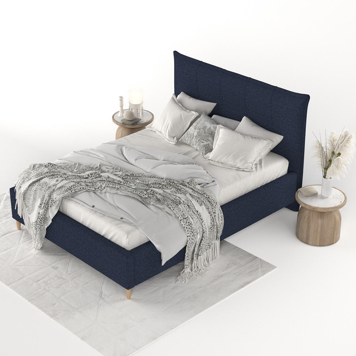 POLSTERBETT Plaza 120/200 cm Marineblau im Riva Stoff - Naturfarben/Dunkelblau, Holz/Holzwerkstoff (120/200cm) - AltaBeds