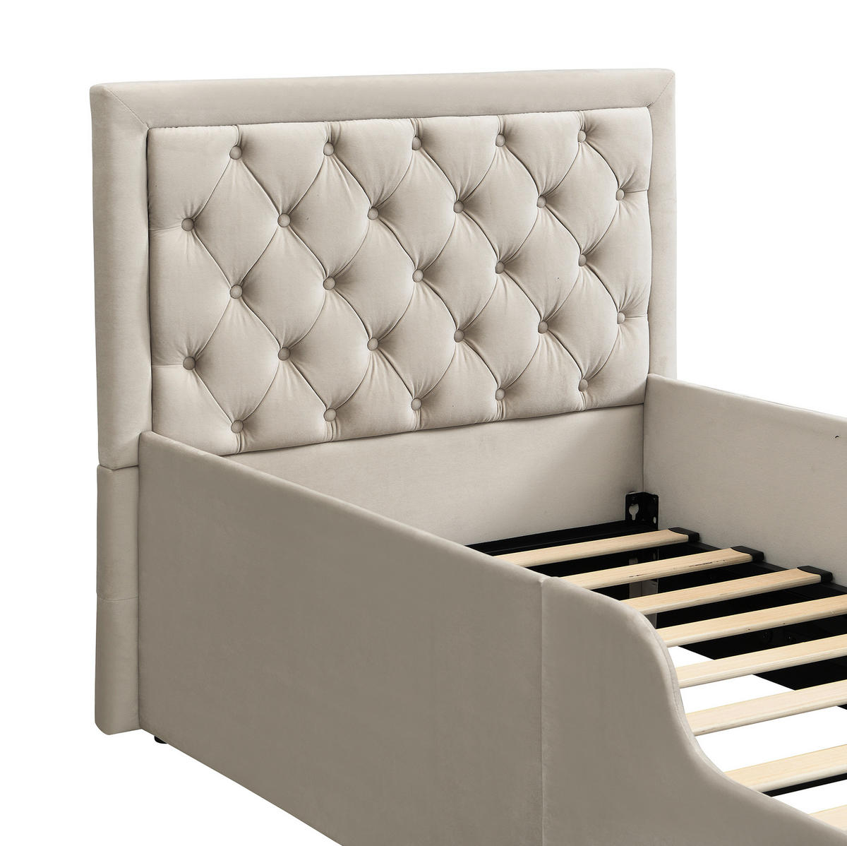 KINDERBETT 90/200 cm Beige aus Samt mit Stauraum - Beige, Textil (90/200cm) - OKMYHOME