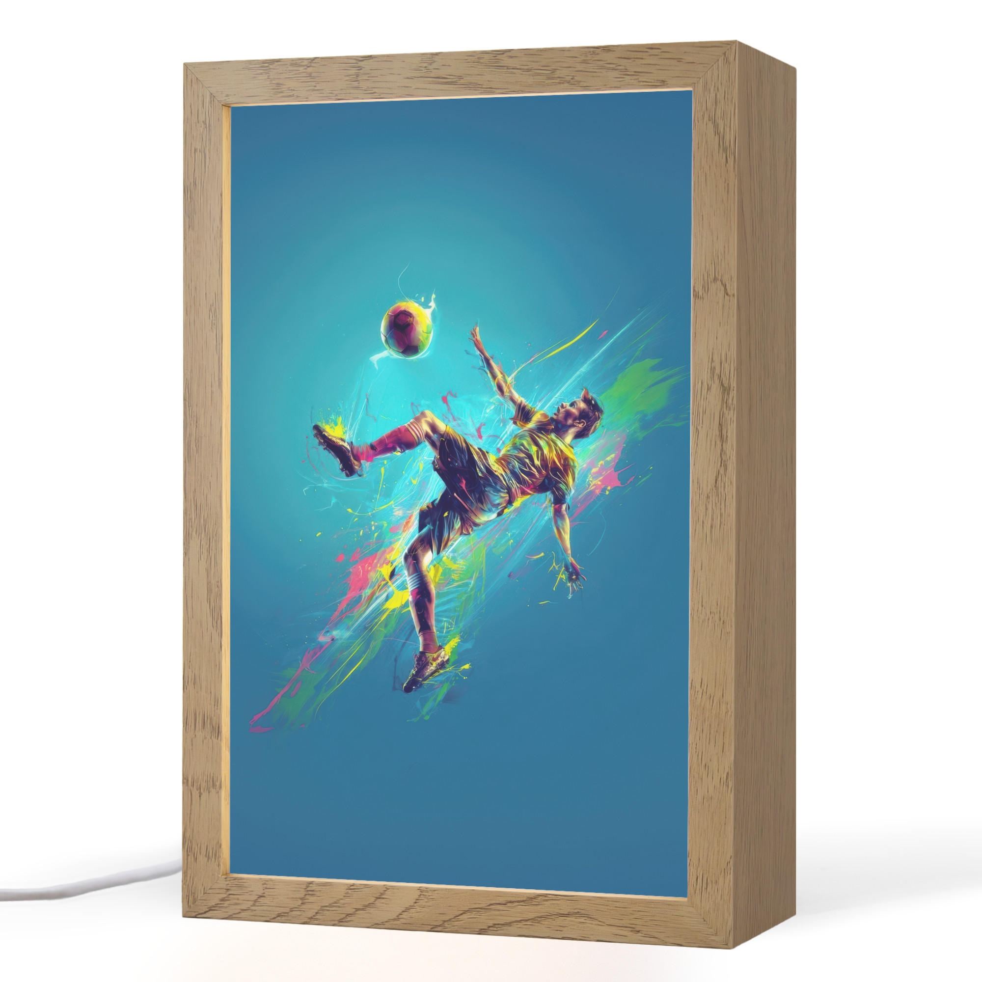 NACHTTISCHLAMPE Fußballer - Farbspritzer - Farbenfroh - Ball 20x30 cm - Blau, Holzwerkstoff (8/20/30cm)