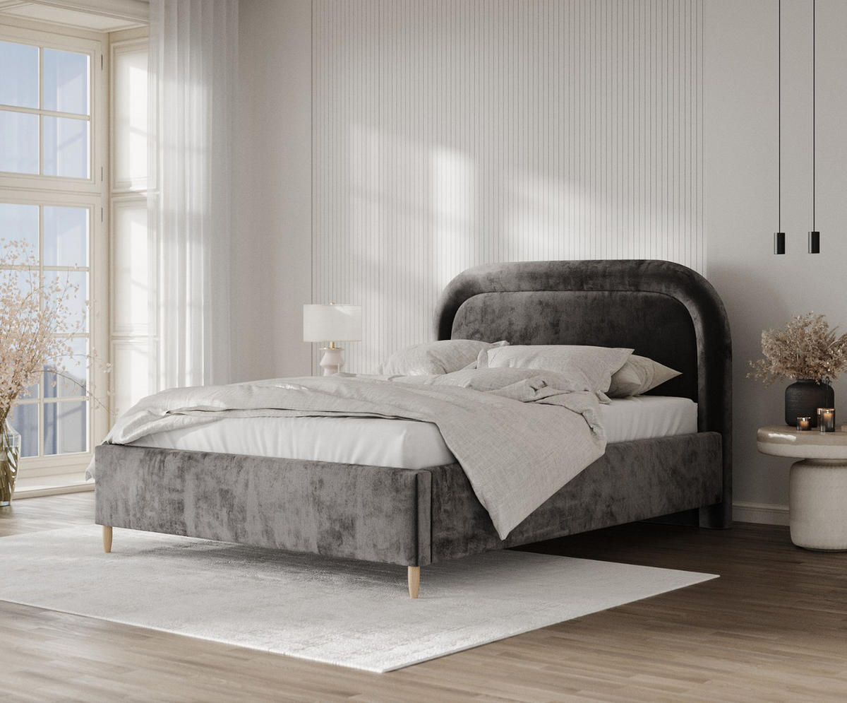 POLSTERBETT Zoya 120/200 cm Anthrazit im Lotta Stoff - Anthrazit/Naturfarben, Holz/Holzwerkstoff (120/200cm) - AltaBeds