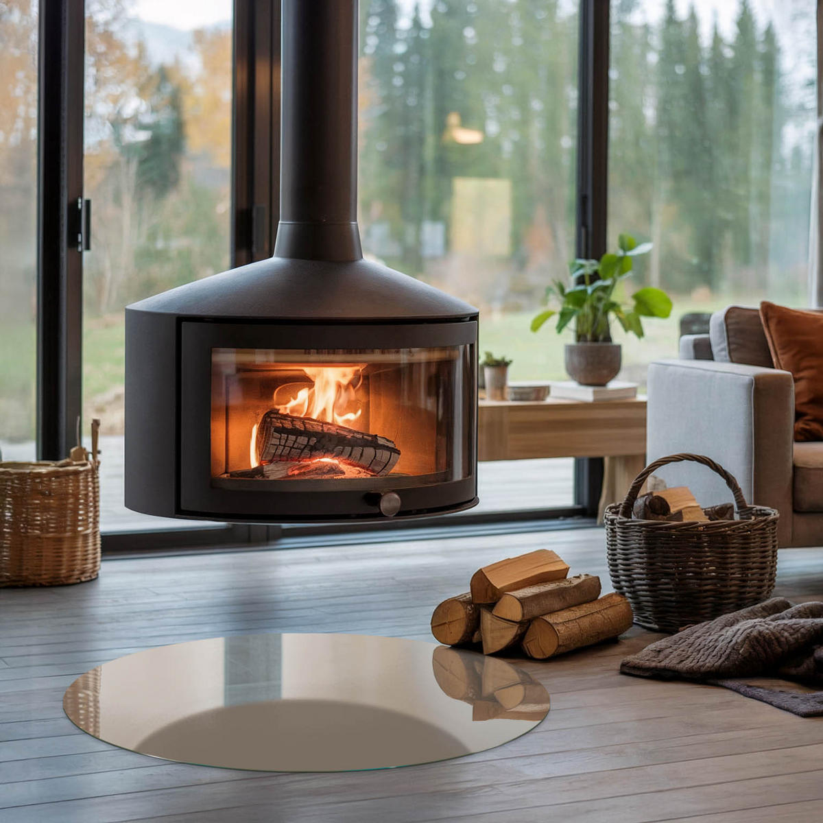 GLASPLATTE für Kamin Ø 80 cm - Braun, Glas (80/80/0.4cm) - TULUP