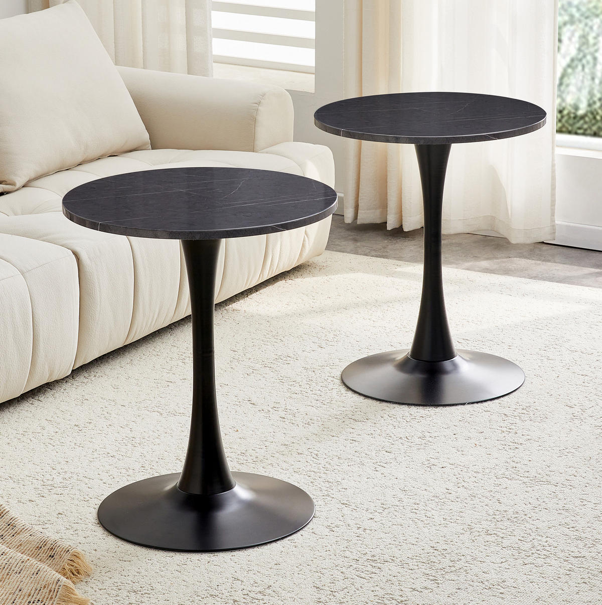 BEISTELLTISCH rund 60/72 cm in Schwarz mit Marmor-Optik - Schwarz, Holzwerkstoff (60/60/72cm) - BEAOK